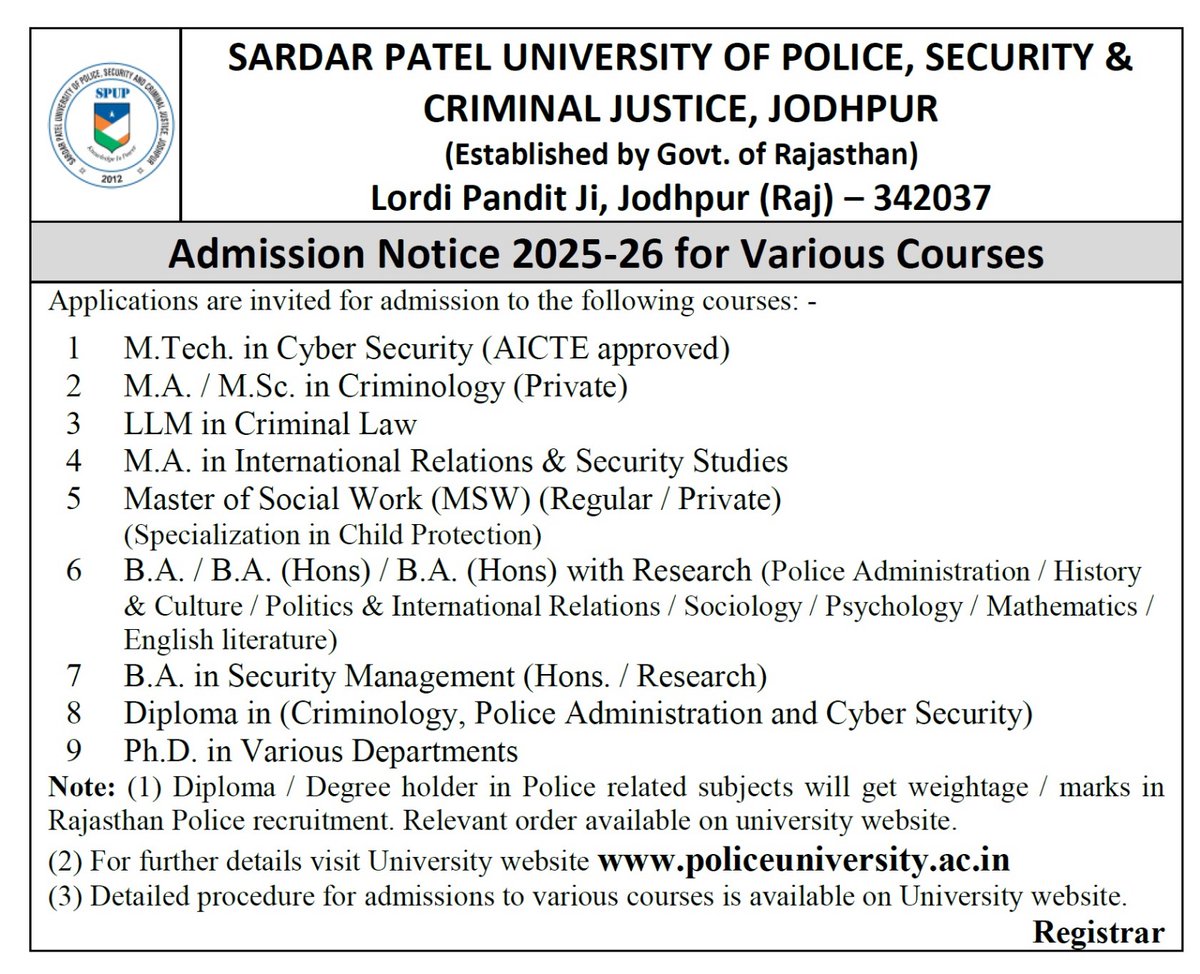 Sardar Patel Police University, Jodhpur tweet media