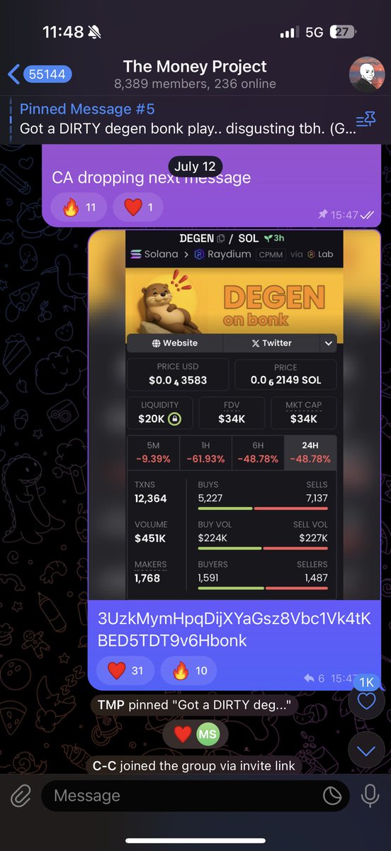 TC_Project_'s tweet photo. Signalled $DEGEN inside my FREE telegram group at $34k 

$1000 to $1,000,000 challenge has started with a bang 

110x gains for the degenerate crew 

Who wants to follow along ? 

It’s literally free.

https://t.co/J62oVgzQJ2

! https://t.co/pZ9buRcMuk