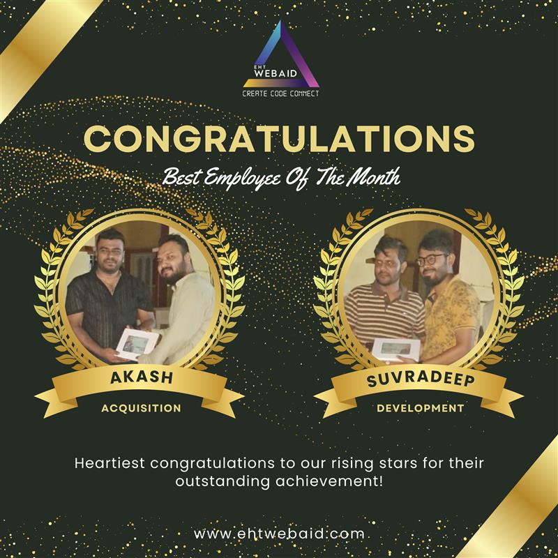 ehtwebaid's tweet photo. 🎖️Employees of the Month: June 2025🎖️

With great excitement, we announce Suvradeep🏆 from the Development team and Akash🏆 from the Acquisition team as the Employees of the Month for July 2025. This award showcases their outstanding performance and sincere dedication.🎖️ https://t.co/mDatoaNjpn
