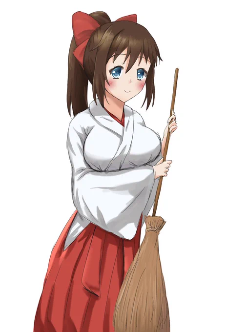 巫女さんきてた!赤い袴と赤いリボンがベストマッチね。