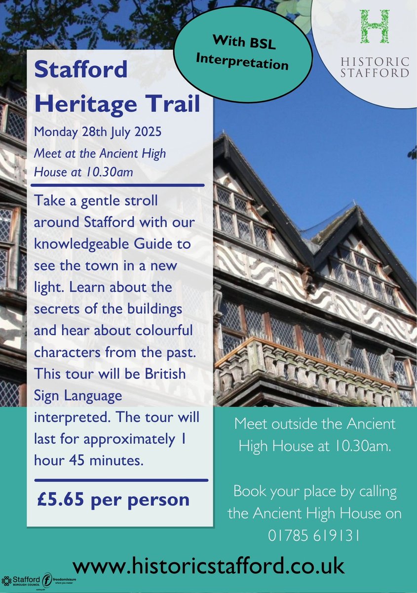 We have not one, but two, Heritage Town Trails in July! 🏦

Monday 21st July and Monday 28th July, meeting outside the Ancient High House at 10.30am

On Monday 28th, the Heritage town tour will also be presented in British Sign Language by an interpreter