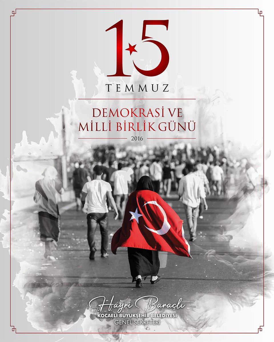 15 Temmuz; milletimizin vatanına, iradesine ve bayrağına sahip çıkarak yazdığı şanlı bir kahramanlık destanıdır.

Cumhurbaşkanımız Sayın <a href="/RTErdogan/">Recep Tayyip Erdoğan</a>’ın liderliğinde milletimiz, o gece tüm dünyaya “Türkiye Geçilmez” mesajını kararlılıkla vermiştir.

Şehitlerimizi Rahmetle,