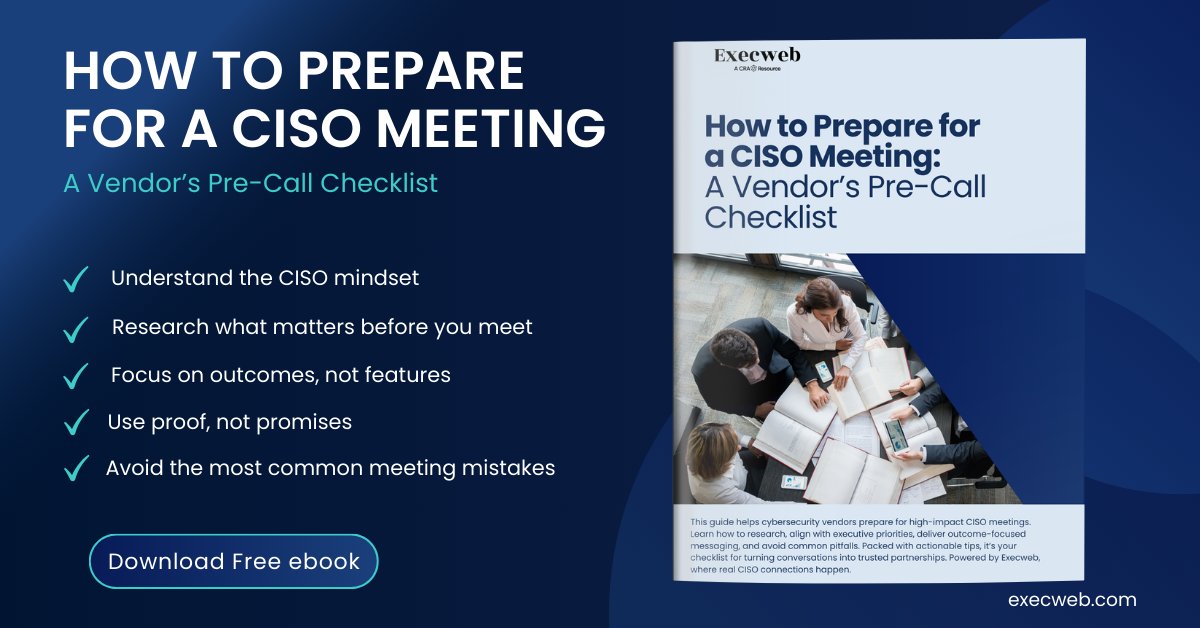 🔒 The Ultimate Pre-Call Checklist for Vendor-CISO Meetings

Too many great solutions fail to land because vendors lead with features—not outcomes.

This free guide helps you walk into CISO meetings ready to earn trust fast.

📥 Download: lnkd.in/dJem3cqA
#Cybersecurity