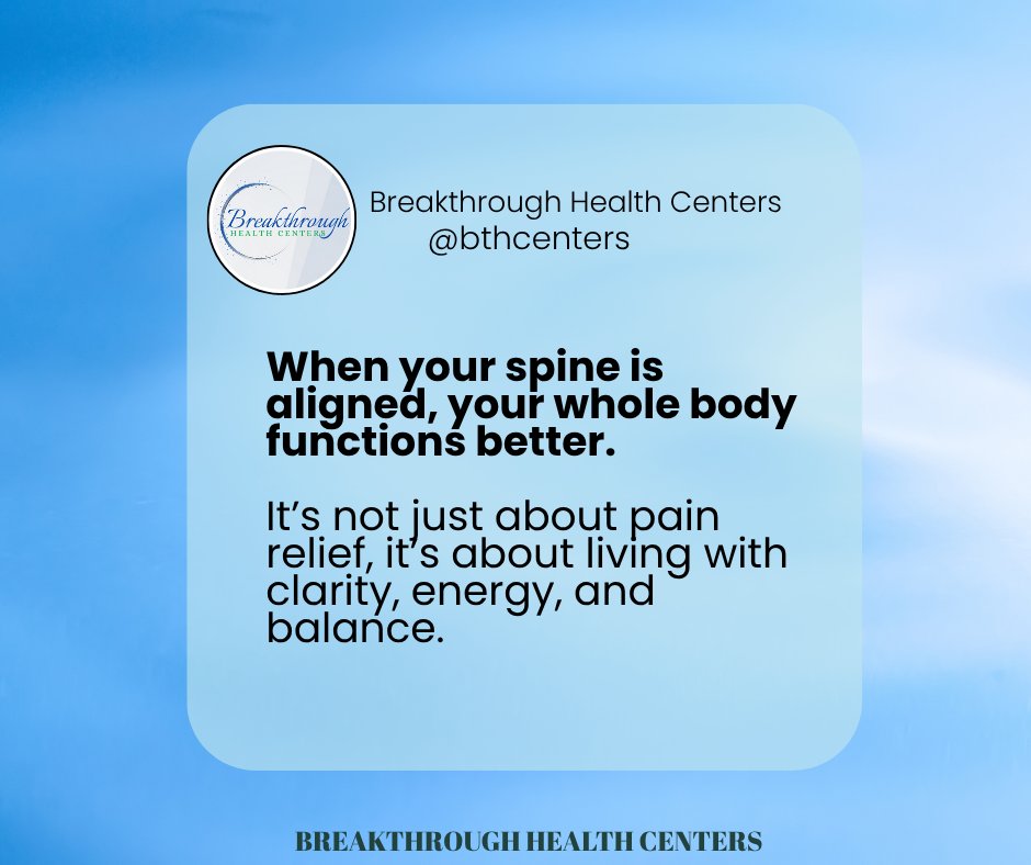 swflnerverelief's tweet image. You stretch, eat well, and stay active but is your spine aligned? Misalignment affects how your body moves, feels, and heals. Swipe to learn why spinal health matters. True wellness starts from within.
#ChiropracTICTuesday #AlignedLiving #SpinalWellness #BreakthroughHealthCenters