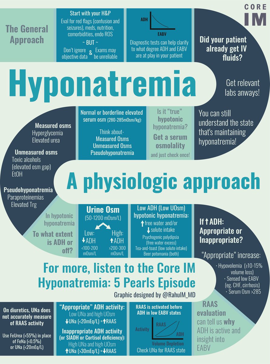 #TriviaTuesday 

Urine osmolality is a window into which hormone’s activity? 

Review hyponatremia diagnostics and use this graphic on the wards! 

coreimpodcast.com/2021/02/10/5-p…