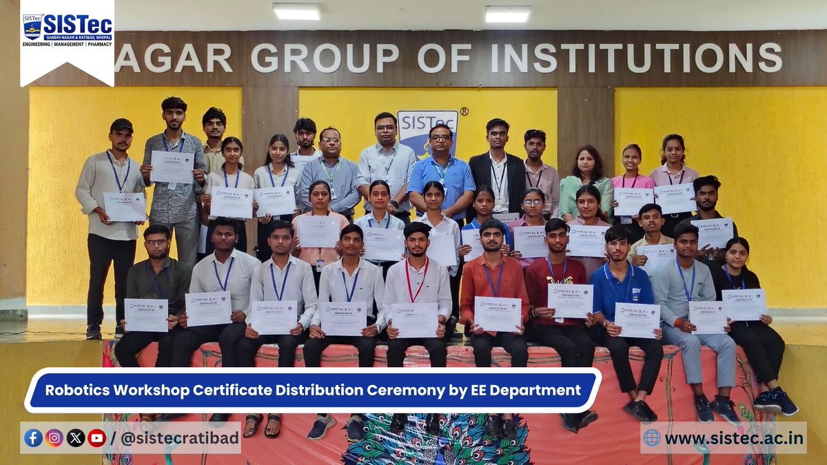 SISTecRatibad's tweet image. The Electrical Engineering Department celebrated a successful Robotics Workshop! 🎉 This IEEE Student Branch activity was entirely student-led, showcasing incredible peer-to-peer learning. Congrats to all participants and our amazing student trainers! #SISTec #RoboticsWorkshop