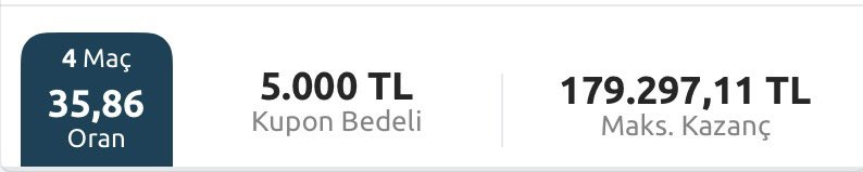 Bugün 4 maçtan oluşan 35,86 oranlık süpriz bir kupon denedim. 358 beğeniye kuponu buraya salarım. 

Kupon kazanırsa RT yapanlardan 9 kişiye de 1000TL gönderelim

Herkese bol şanslar✨