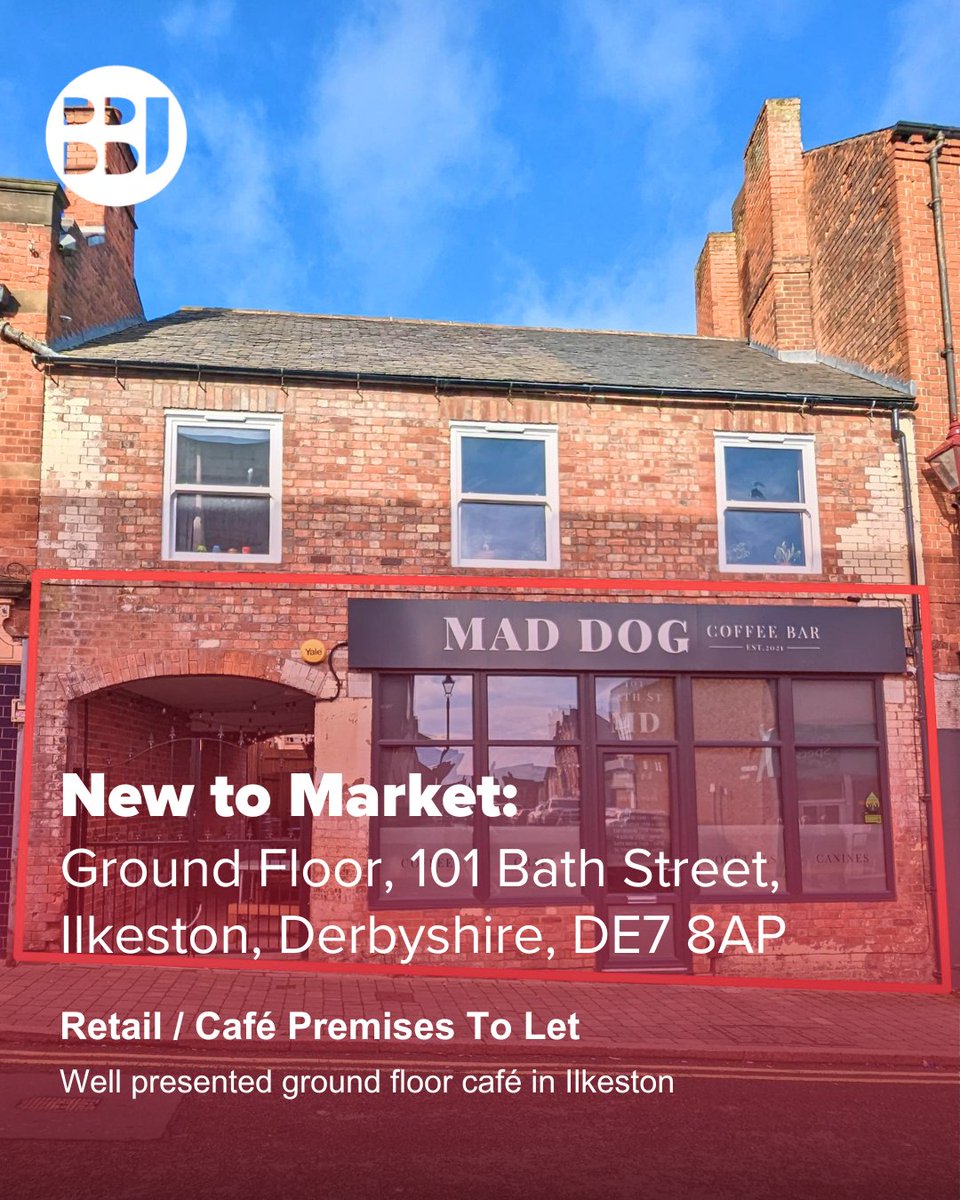 New to Market: Ground floor café unit to let on Bath Street, Ilkeston.

507 sq ft in a prime retail spot.
Rent: £9,500 per annum exclusive

📞 Contact BB&amp;J Commercial
🔗 bbandj.co.uk/property/101-b…

#BBJCommercial #CommercialProperty #Ilkeston #Retail #ToLet #CafePremises
