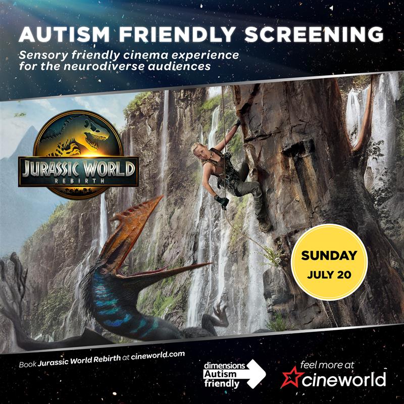 Ready for a roar-some adventure at our next Autism Friendly screening? See Jurassic World Rebirth on Sunday, July 20 🦖🌿

Lights on ✅
Reduced volume ✅
Unallocated seats ✅
Roaring big-screen thrills ✅

🎟 bit.ly/JWRAFS