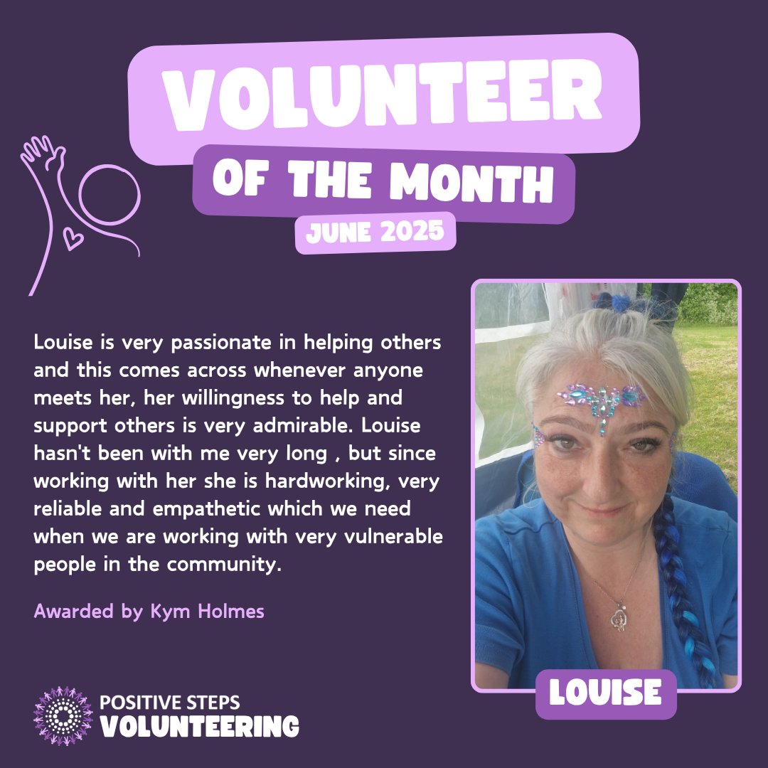 Positive Steps (@positivesteps) on Twitter photo 👏 Big shoutout to our Volunteer of the Month, Louise! 
Their hard work and dedication are truly inspiring✨
Want to make an impact too? Click here to apply to be a volunteer 👉 ow.ly/cLlb50WpLIn 👏 Big shoutout to our Volunteer of the Month, Louise! 
Their hard work and dedication are truly inspiring✨
Want to make an impact too? Click here to apply to be a volunteer 👉 ow.ly/cLlb50WpLIn