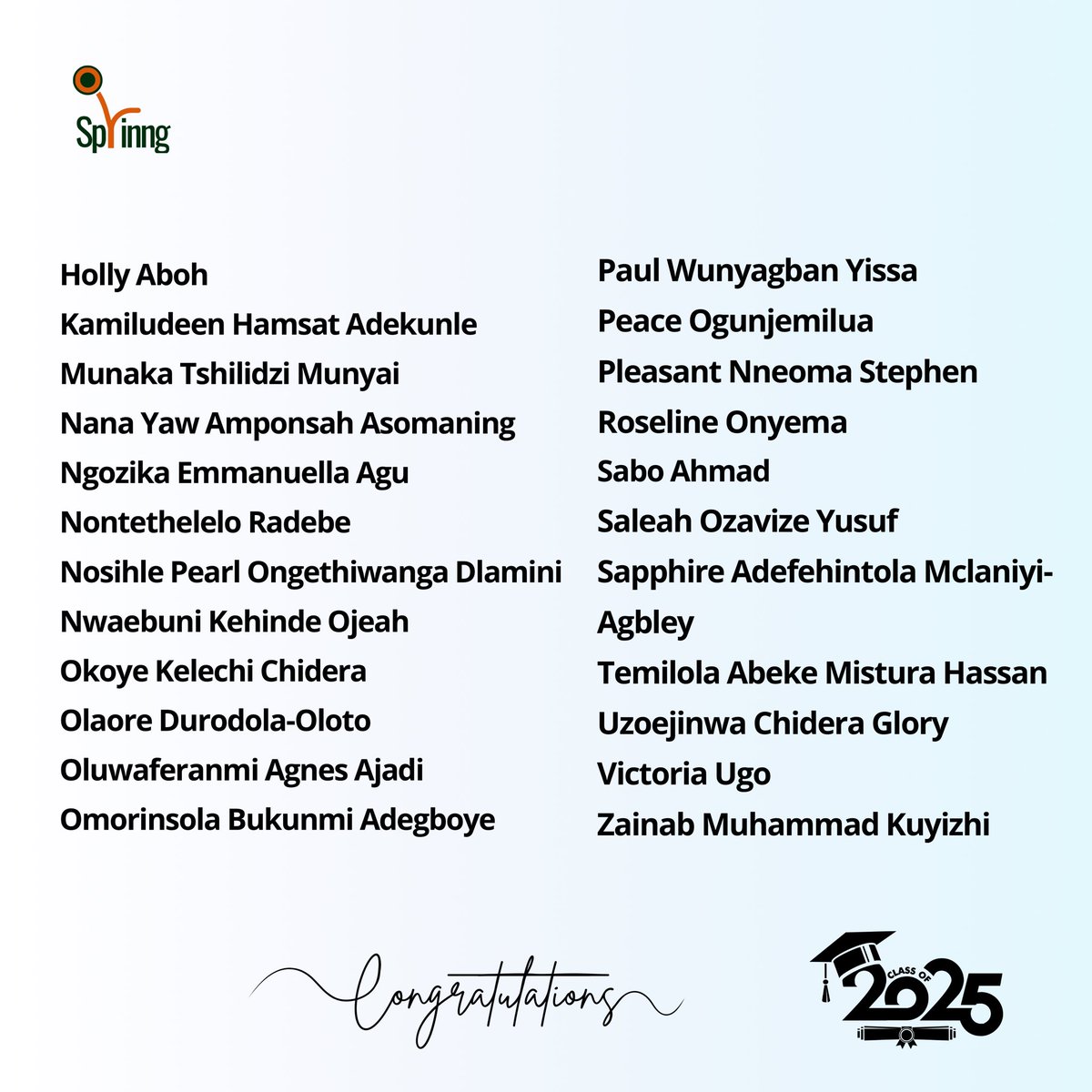 The 9th cohort of the Sprinng Writing Fellowship graduated this past weekend with 49 exceptional mentees joining our ever-growing literary community.

To the Class of 2025, congratulations on this remarkable achievement! Your creativity, growth, &amp; dedication have been inspiring.