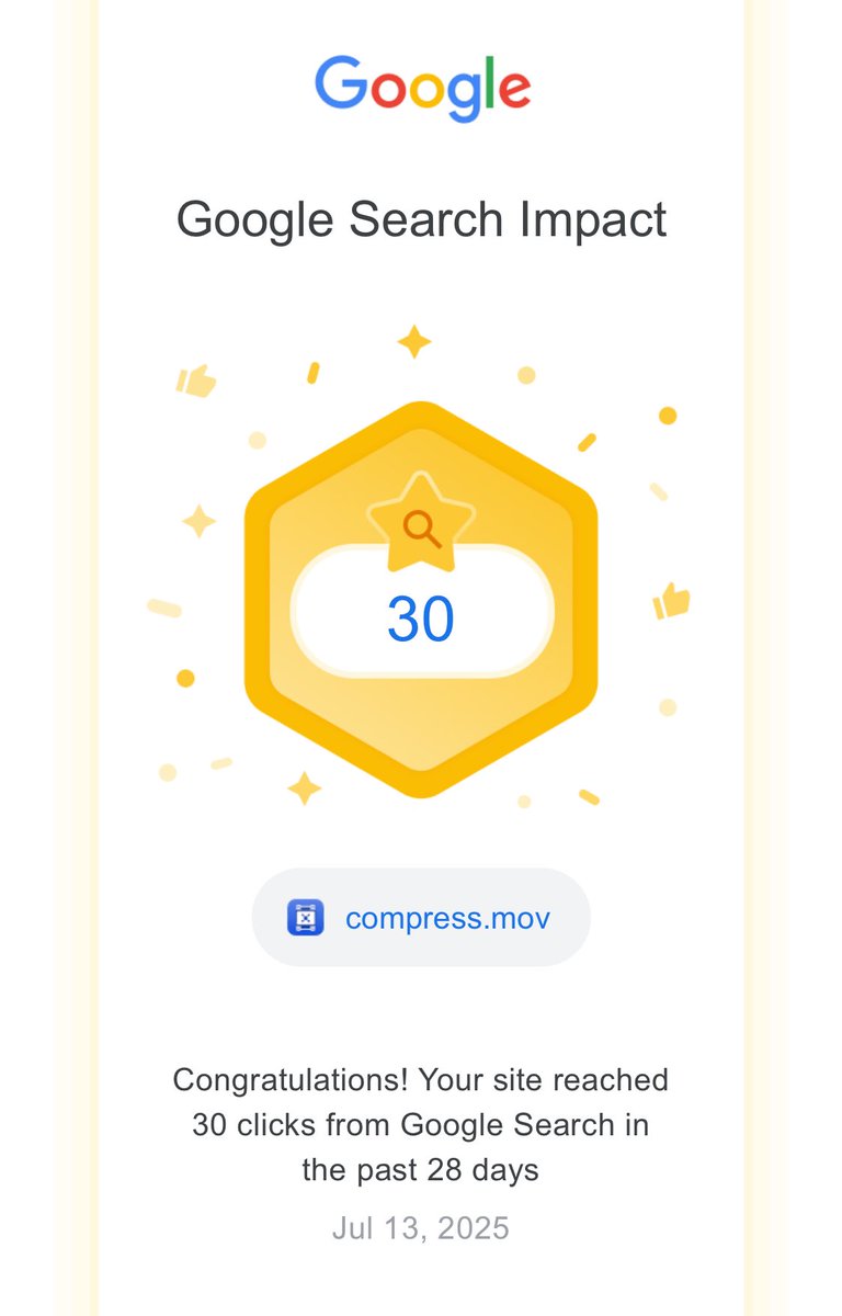 Our Video Compression App is getting organic search results on Google on its new domain compress.mov 🤩🥳