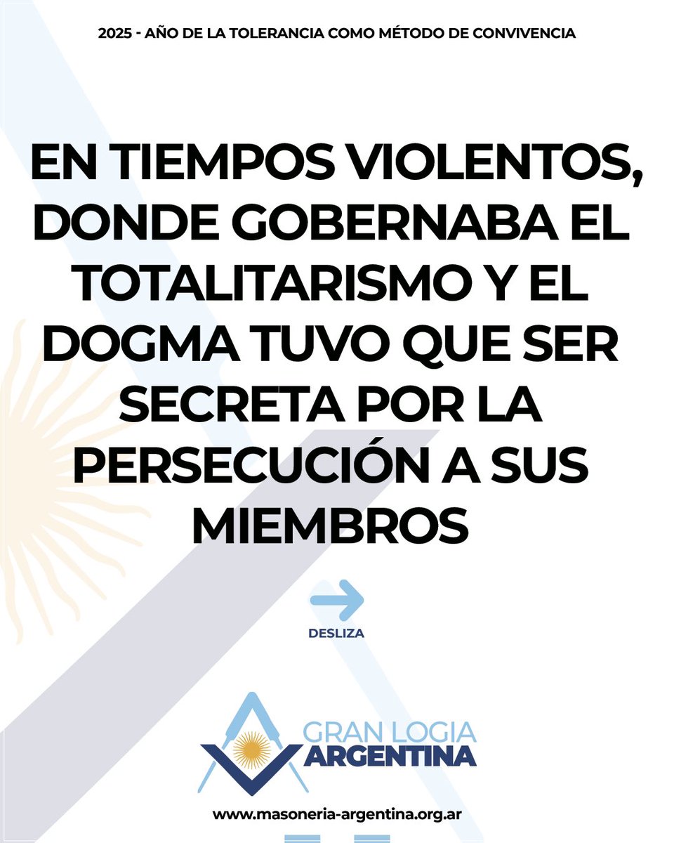GranLogiaArg's tweet image. Una de las preguntas que más nos hacen es por qué la Masonería es considerada una organización secreta.
Sí, es verdad que supo serlo, pero fue porque hubo tiempos de persecución por parte de autoridades religiosas y gobiernos totalitarios, que no admitían el librepensamiento.
