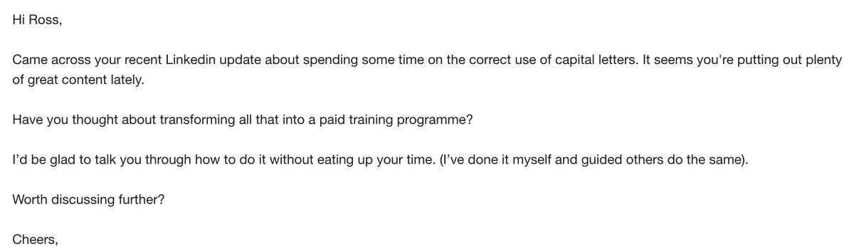When the "pretend the email is personal &amp; customized" AI tool doesn't cover up its tracks too well . . . .