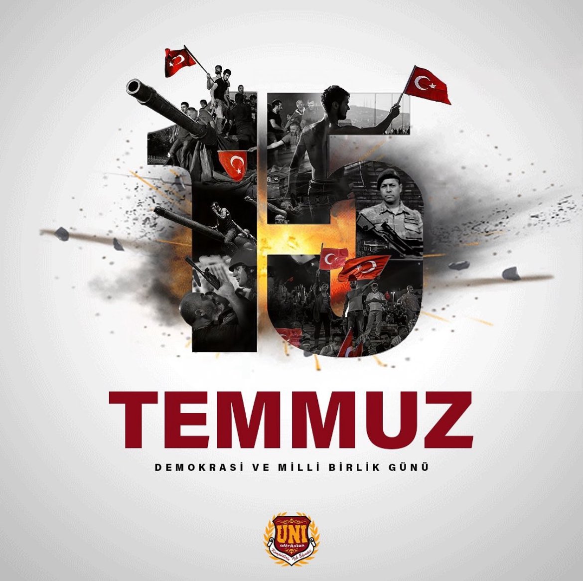 Milletimizin demokrasiye sahip çıktığı ve hep birlikte “ VATAN” dediği;

15 TEMMUZ DEMOKRASİ VE MİLLİ BİRLİK GÜNÜ!
#Unutmayacağız #ultrAslanUNI