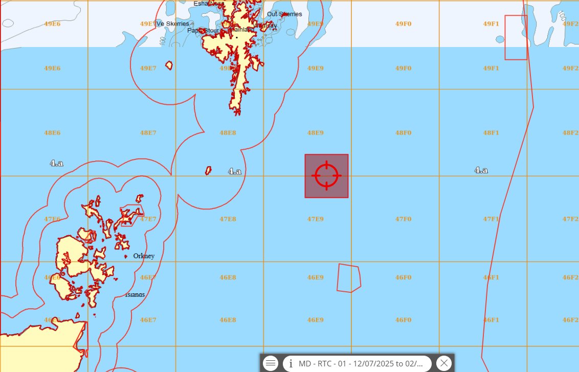 Real Time Closure in effect (North Sea Cod Avoidance Plan) commencing from 1500UTC 12 July 2025 for 21 days

The coordinates for the RTC are as follows:

59˚37.5’N, 000˚02.3’W
59˚37.5’N, 000˚31.7’W
59˚22.5’N, 000˚31.7’W
59˚22.5’N, 000˚02.3’W

ow.ly/ELH250WpMBV
