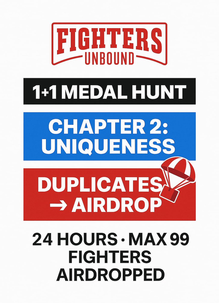 FIGHTERS UNBOUND (@fightersunbound) on Twitter photo โซ๏ธ๐กโช๏ธ๐ค ๐ ๐ฒ๐ฑ๐ฎ๐น ๐๐๐ป๐ โ ๐๐ต๐ฎ๐ฝ๐๐ฒ๐ฟ ๐๐: ๐จ๐ป๐ถ๐พ๐๐ฒ๐ป๐ฒ๐๐
Collect unique Fighters and earn medals on <a href="/Shape_L2/">Shape</a>:
๐ญ๐ฏ๐ฅท = ๐ก
๐ฎ๐ฒ๐ฅท = ๐ก๐ก
๐ฏ๐ต๐ฅท = ๐ก๐ก๐ก
๐ฑ๐ฎ๐ฅท = ๐ก๐ก๐ก + โซ๏ธ
๐๐๐ฝ๐น๐ถ๐ฐ๐ฎ๐๐ฒ๐ โ ๐๐๐ฅ๐๐ฅ๐ข๐ฃ ๐ช
max. ๐ต๐ต fighters airdropped!
โ๏ธ ๐ ๐๐ก๐ง โซ๏ธ๐กโช๏ธ๐ค ๐ ๐ฒ๐ฑ๐ฎ๐น ๐๐๐ป๐ โ ๐๐ต๐ฎ๐ฝ๐๐ฒ๐ฟ ๐๐: ๐จ๐ป๐ถ๐พ๐๐ฒ๐ป๐ฒ๐๐
Collect unique Fighters and earn medals on <a href="/Shape_L2/">Shape</a>:
๐ญ๐ฏ๐ฅท = ๐ก
๐ฎ๐ฒ๐ฅท = ๐ก๐ก
๐ฏ๐ต๐ฅท = ๐ก๐ก๐ก
๐ฑ๐ฎ๐ฅท = ๐ก๐ก๐ก + โซ๏ธ
๐๐๐ฝ๐น๐ถ๐ฐ๐ฎ๐๐ฒ๐ โ ๐๐๐ฅ๐๐ฅ๐ข๐ฃ ๐ช
max. ๐ต๐ต fighters airdropped!
โ๏ธ ๐ ๐๐ก๐ง