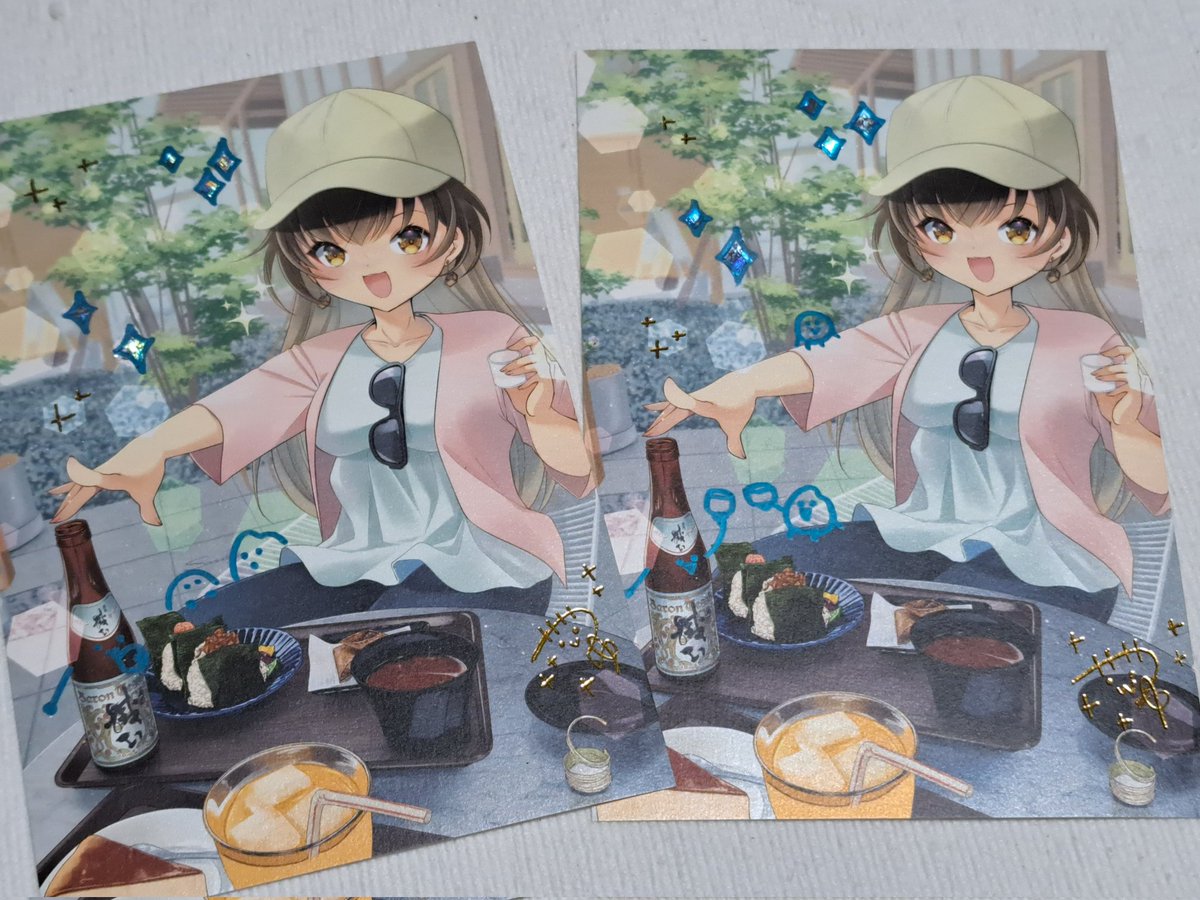 「在庫少なくなってきたポストカードに箔押しました7/19 #岐阜イラストアート展 」|ささつゆ🦊5/5【COMITIA144】H28b📚5/6【A40】参加のイラスト