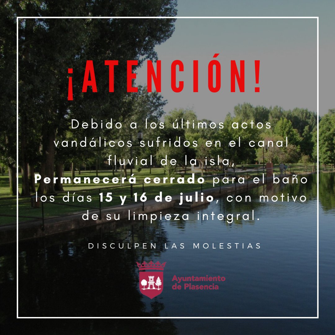 🚫 El canal de baño de la Isla estará cerrado 15-16 julio por limpieza tras actos vandálicos.
👉 El autor ha sido detenido y puesto a disposición judicial.
👮‍♂️ Se refuerza la vigilancia.
⚖️ El vandalismo puede conllevar hasta 3 años de prisión.
🔁 Reapertura: 17 de julio.
