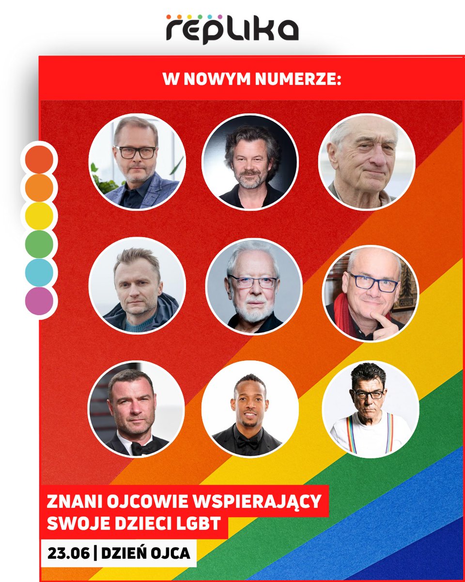 W najnowszym numerze „Repliki” 🌈 w rubryce „Pigułki wiedzy” znajdziecie wyjątkową listę RODZICÓW wspierających swoje dzieci LGBT+ – wśród znanych osób, zarówno z Polski, jak i ze świata.  👏 Dziękujemy za Wasze wsparcie Panowie!