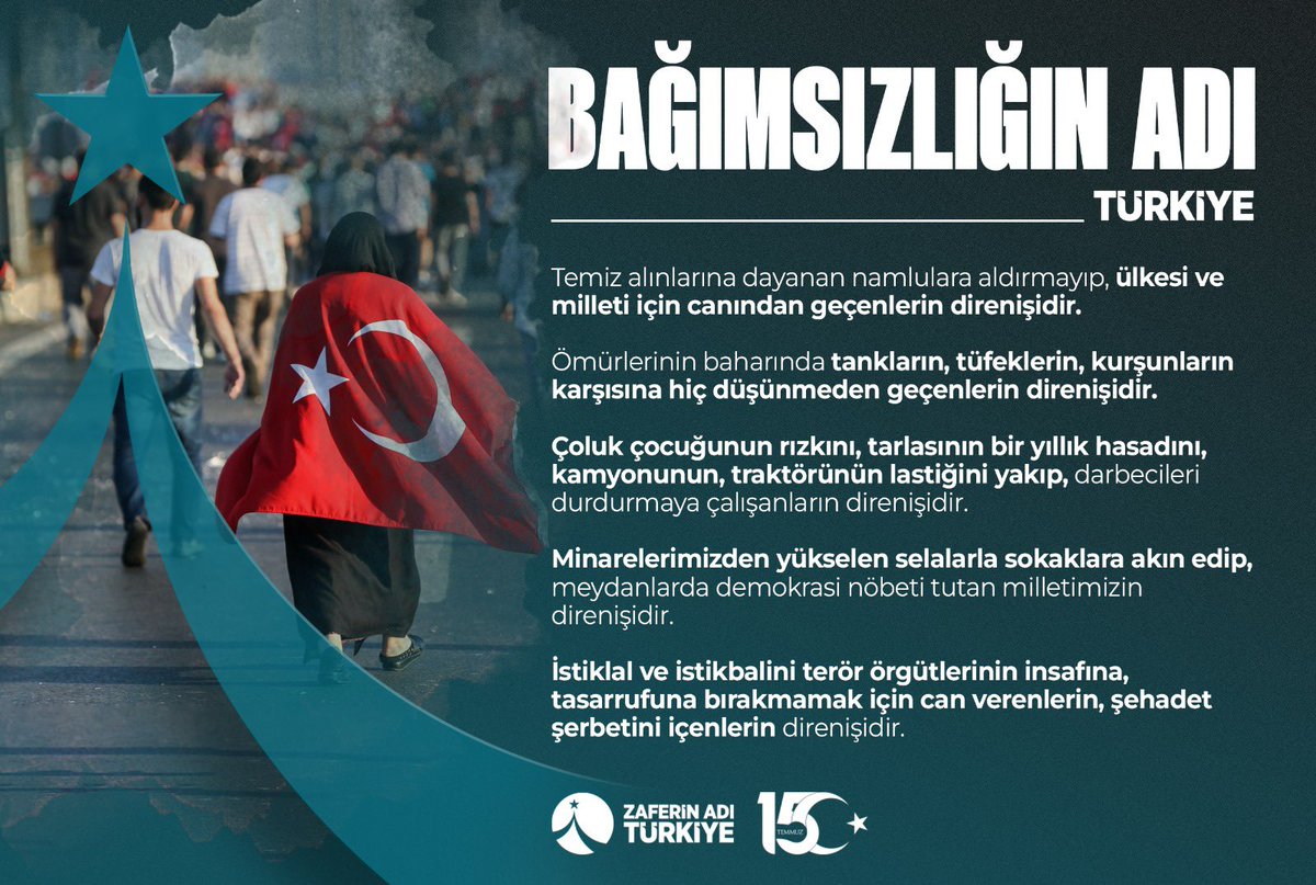 svknesibe (@svknesibe1) on Twitter photo #15Temmuz, istiklal ve istikbalini terör örgütlerinin insafına, tasarrufuna bırakmamak için can verenlerin, şehadet şerbetini içenlerin direnişidir.
Bağımsızlığın ve Zaferin Adı Türkiye... #15Temmuz, istiklal ve istikbalini terör örgütlerinin insafına, tasarrufuna bırakmamak için can verenlerin, şehadet şerbetini içenlerin direnişidir.
Bağımsızlığın ve Zaferin Adı Türkiye...