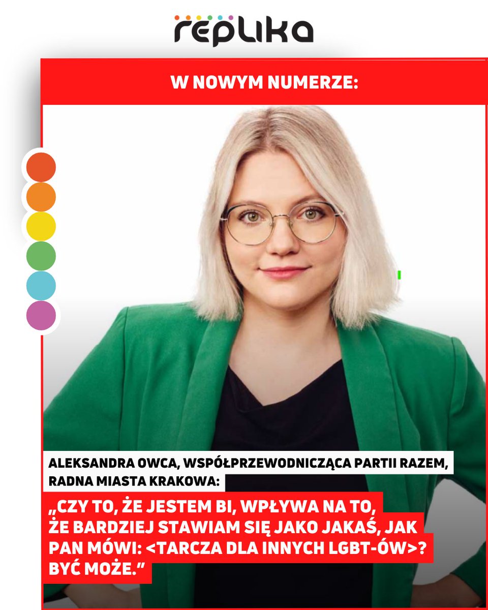 🏳️‍🌈 ‼ Współprzewodnicząca <a href="/partiarazem/">Razem</a>   , Radna Miasta Krakowa i jawna osoba LGBT+ - <a href="/owca_ola/">Aleksandra Owca</a> - jedną z bohaterek 115. numeru magazynu #LGBTQIA „Replika"! ‼ 🏳️‍🌈
Kup już teraz w prenumeracie lub pojedynczy numer:
‼ replika-online.pl/kup-replike/ ‼