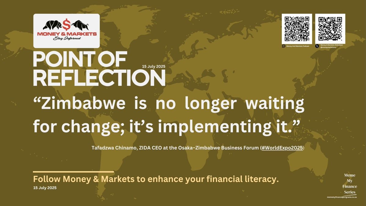 Point of Reflection for 15 July 2025 (Bonus)

"Zimbabwe is no longer waiting for change; it’s implementing it." - Tafadzwa Chinamo, ZIDA CEO at the Osaka–Zimbabwe Business Forum (#WorldExpo2025)

<a href="/kudzie_sharara/">kudzanai</a>