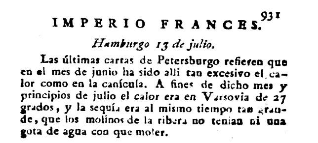 almudenasm_'s tweet image. Según se publicó en España hace 214 años, llegaron noticias de Petersburgo acerca del calor que sufrieron en el mes de junio, tan excesivo, como en la canícula...