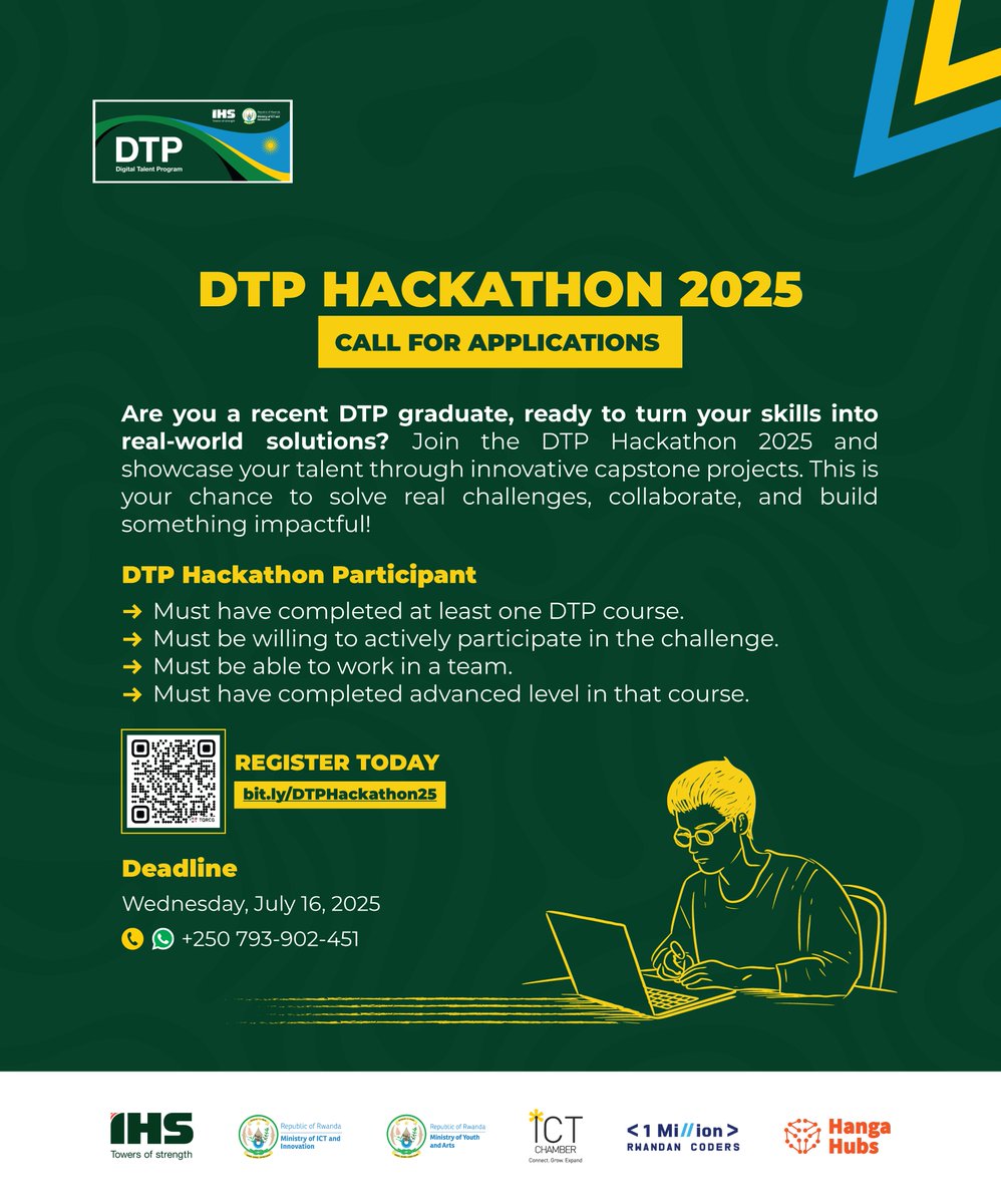 🎯 DTP Hackathon Call!

Have you completed at least one DTP course? You're eligible to apply for the upcoming #DTP Hackathon!

Bring your skills to life, solve real challenges, and compete for national-level prizes!

Deadline: July 16, 2025 at 11:59 PM
👇 Apply now: