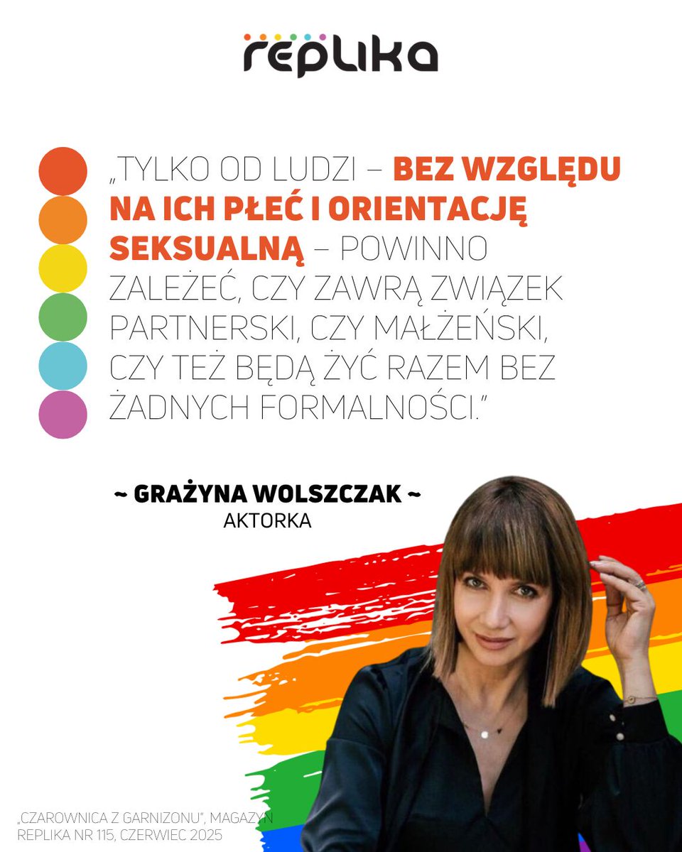 🏳️‍🌈 Aktorka Grażyna Wolszczak (znana m.in. z „Wiedźmin", czy „Ja wam pokażę") popiera równość małżeńską w Polsce! 💪🏳️‍🌈