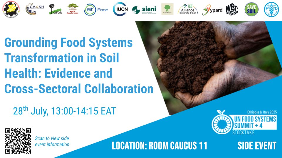 SIANIAgri's tweet image. EVENT |
Join us at the @FoodSystems #UNFSS2025 for a side event discussing scaling #SoilHealth for sustainable, equitable, and resilient #FoodSystems.
📅 Monday, 28 July 2025
🕐 13:00 - 14:15
📍 Room Caucus 11, UNECA Campus, Addis Ababa, Ethiopia
buff.ly/KfXgRZp