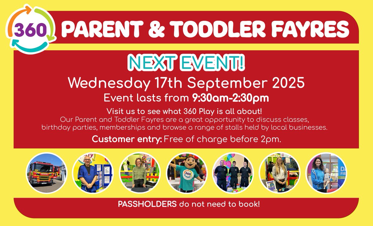 The Parent and Toddler Fayre is back at 360 Play Farnborough! 👶💫
Come along on Wednesday 17th September from 9:30am to 2:30pm for a free entry event where you can explore everything 360 Play has to offer and browse a fantastic selection of stalls from local businesses 🧸❤️