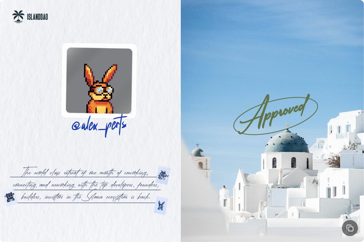 Passport: ✅
PERKS NFT: ✅
Application: ✅

I'm in for @islandDAO v3. A hacker house like no other.

Co-working, community, coastline — see you on-chain and IRL 🌊

<a href="/solana/">Solana</a>
