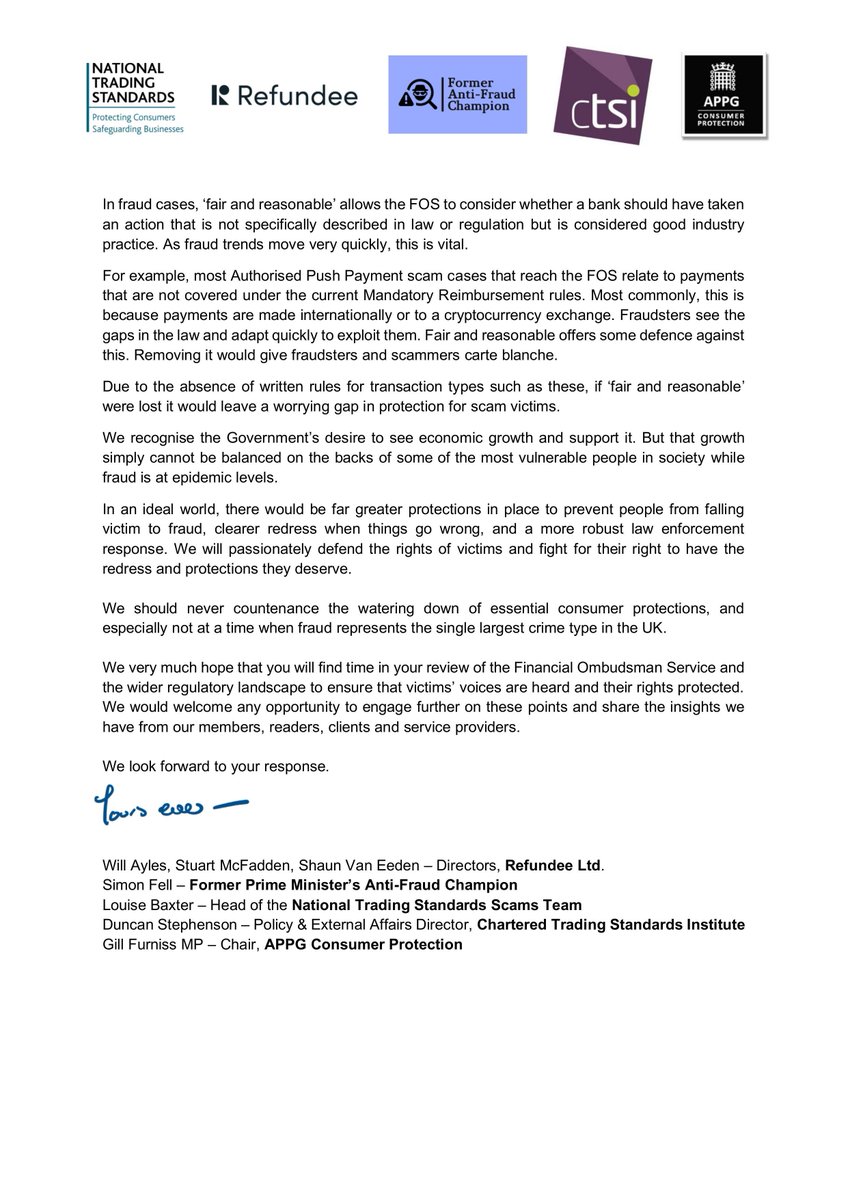 Refundee (@refundee_uk) on Twitter photo Tonight <a href="/RachelReevesMP/">Rachel Reeves</a> makes her Mansion House speech.
Ahead of this, we have signed a letter with <a href="/NTSscamsteam/">National Trading Standards Scams Team</a>, Consumer Protection APPG, <a href="/CTSI_UK/">Chartered Trading Standards Institute (CTSI)</a>, and <a href="/simonfell/">Simon Fell</a>, the former UK Anti-Fraud Champion.
We all want growth, but we also want fraud protection to not be watered down Tonight <a href="/RachelReevesMP/">Rachel Reeves</a> makes her Mansion House speech.
Ahead of this, we have signed a letter with <a href="/NTSscamsteam/">National Trading Standards Scams Team</a>, Consumer Protection APPG, <a href="/CTSI_UK/">Chartered Trading Standards Institute (CTSI)</a>, and <a href="/simonfell/">Simon Fell</a>, the former UK Anti-Fraud Champion.
We all want growth, but we also want fraud protection to not be watered down