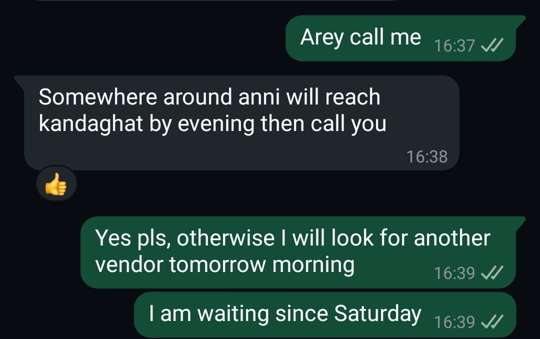 I am generally losing my patience with B2B vendors in India, especially North India. They have zero respect for customer time. They don't have 1% of the hustle we B2C folks have. This chalta hai attitude won't get them far. Once people like me reach the threshold of needing