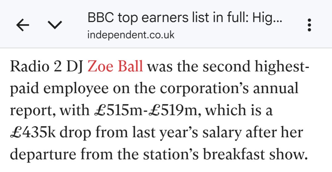 The <a href="/Independent/">The Independent</a> with some quality reporting here, putting <a href="/ZoeTheBall/">Zoe Ball</a>'s annual salary as just over 515 million pounds.
