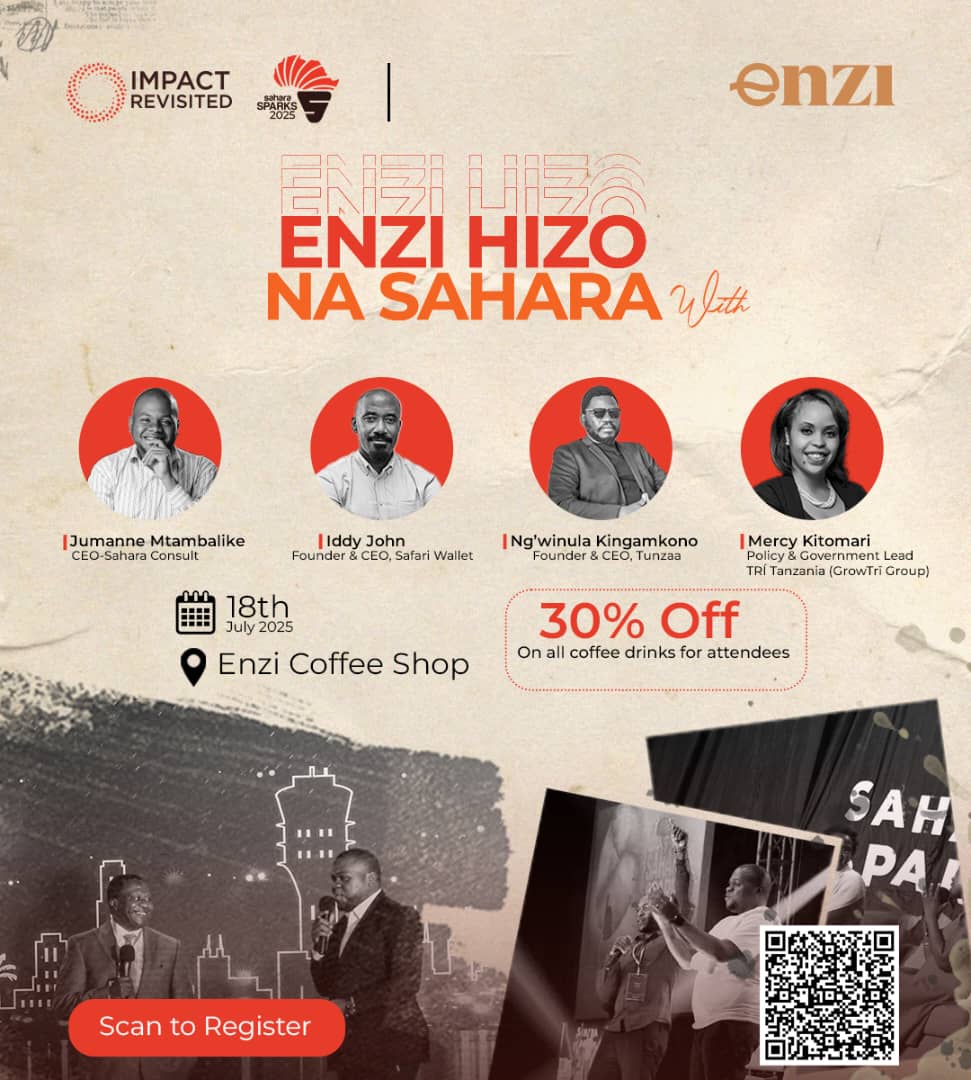Jumanne Mtambalike (@afruturist) on Twitter photo Don’t Miss This!
Throwing it back to the early days of <a href="/SparkSahara/">Sahara Sparks</a> — now gearing up for #SaharaSparks2025 #ImpactRevisited.
Join us for an intimate session of coffee and conversations as we reconnect with some of Tanzania’s pioneering startup founders. We’ll reflect on their Don’t Miss This!
Throwing it back to the early days of <a href="/SparkSahara/">Sahara Sparks</a> — now gearing up for #SaharaSparks2025 #ImpactRevisited.
Join us for an intimate session of coffee and conversations as we reconnect with some of Tanzania’s pioneering startup founders. We’ll reflect on their