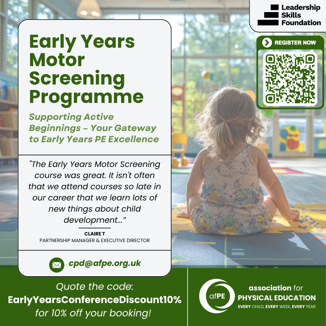 afPE_PE's tweet image. 🌱Early Years Course – Unlocking Children's Potential Through Movement
📅 New date for Edmonton - 14th November 2025
🧠Early intervention matters
🔗afpe.org.uk/events/event_l…
#FutureOfPE #PhysicalDevelopment #EarlyYears