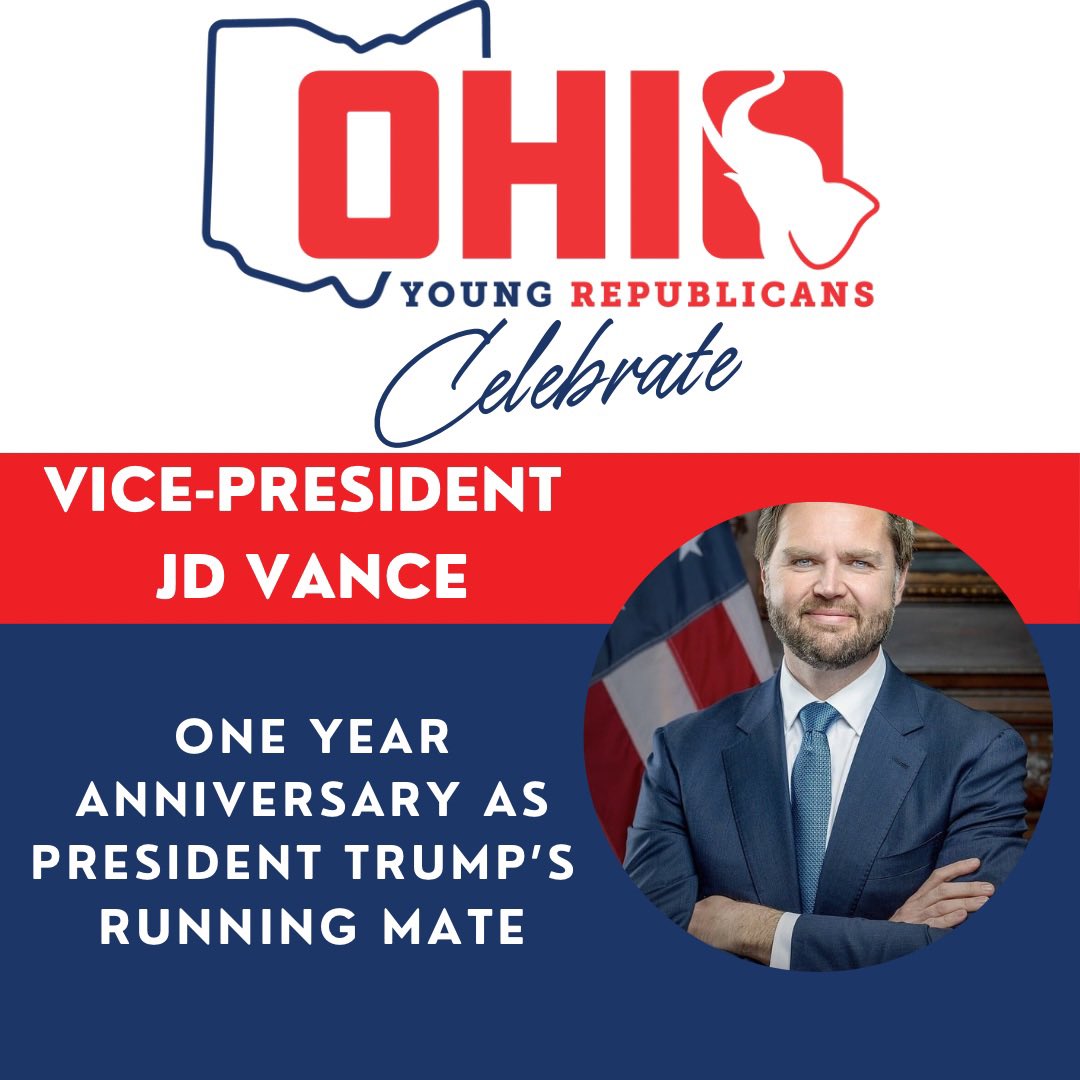 ONE YEAR AGO- President Trump made the historic decision to select Ohio Young Republican JD Vance as his running mate. Since then JD has shown the world what Ohio YRs can accomplish with strong leadership! 🇺🇸