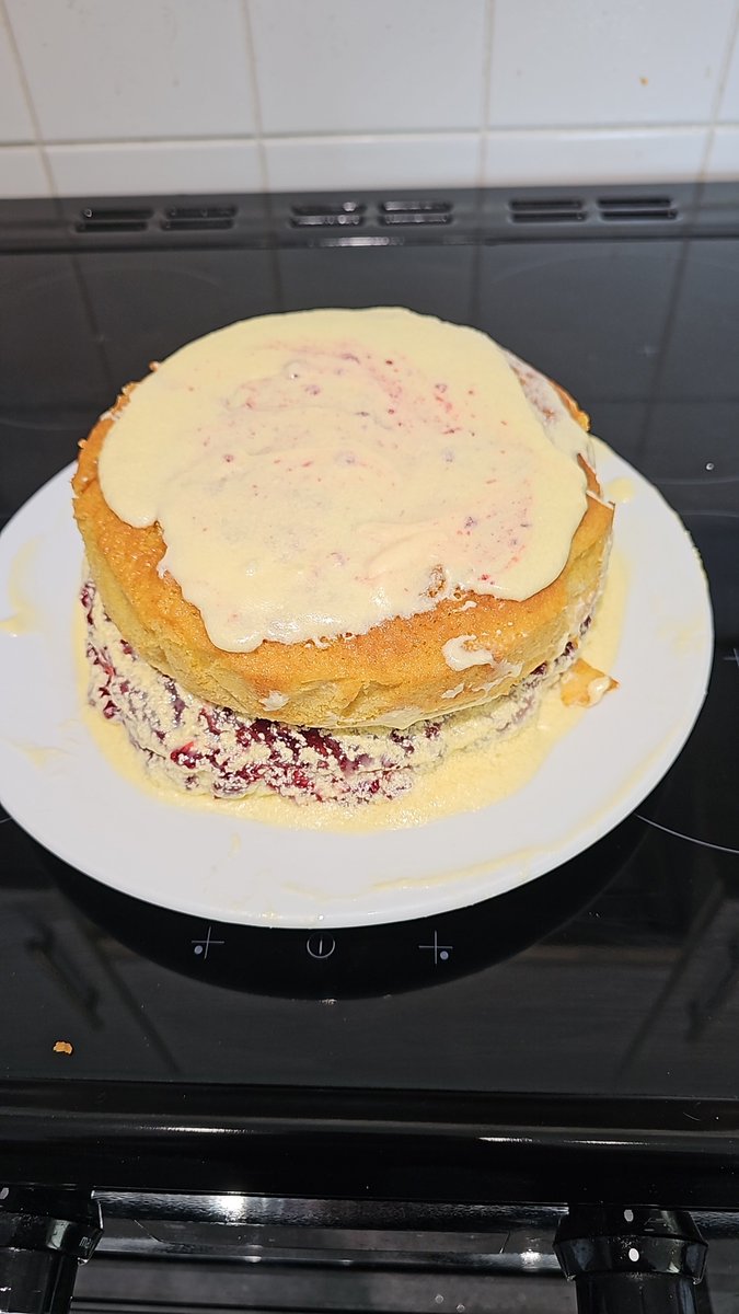 Bet you's didn't know i did baking.
Made a Vanilla sponge cake with a raspberry conserve and lemon butter cream filling!
I'll eat you if you try to steal it!