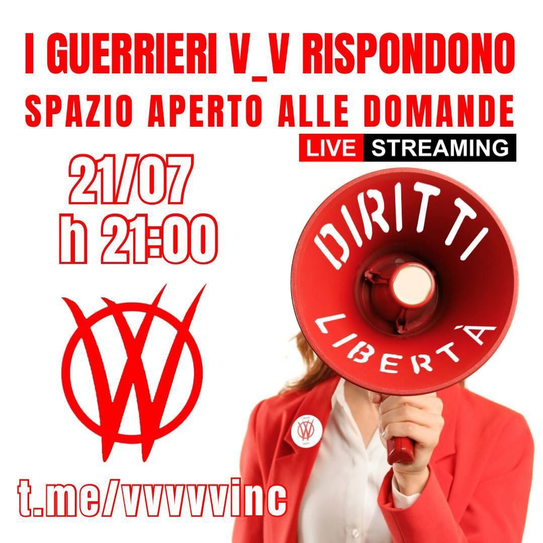 ‼️💯🚀💫🔷🚀💯💫🔷🚀‼️

LIVE IN  D l R E T T A
LUN 21 LUGLIO
🕘 ALLE  21:00
CHAT VOCALE
I GUERRIERI V_V RISPONDONO 
                       
🔥‼️🚀✌️✌️🔥‼️🚀

👉🏻CERCA TELEGRAM  
#V_V 
t.me/+lhoMU8zCHpdhZ…