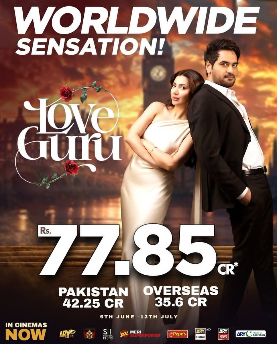 im_gudiya27's tweet photo. Humayun Saeed and Mahira Khan's Love Guru becomes 2nd highest Grossing Film 🤩
Congratulations team love guru 🌹
Great going 🖤 ✨
@iamhumayunsaeed @TheMahiraKhan
#humayunsaeed #mahirakhan #LoveGuru #ARYFilms https://t.co/H0mRvTG3nD