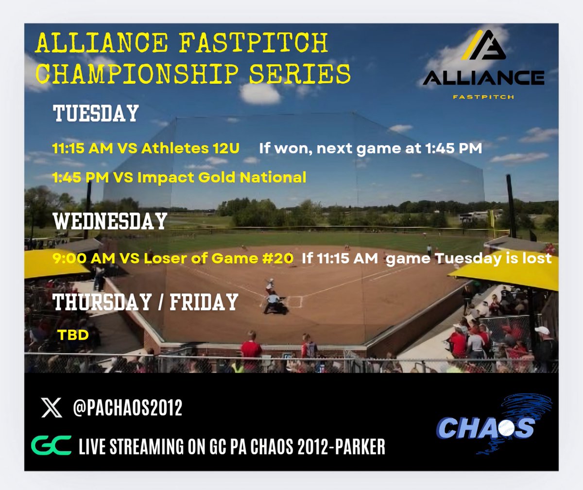 PA Chaos 2012 - Parker (@pachaos2012) on Twitter photo Let’s go Chaos and finish the season 💪 <a href="/ExtraInningSB/">EXTRA INNING SOFTBALL</a> <a href="/LineDsoftball/">Line Drive Media</a> <a href="/los_stuff/">Carlos Arias</a> <a href="/LegacyLegendsS1/">Legacy & Legends Softball</a> <a href="/PA_recruit/">Pennsylvania Softball Prospects</a> <a href="/SBRRetweets/">Softball Recruiting Reposts</a> <a href="/CoastRecruitsSB/">Coast Recruits 🥎</a> <a href="/IHartFastpitch/">I❤️Fastpitch</a> Let’s go Chaos and finish the season 💪 <a href="/ExtraInningSB/">EXTRA INNING SOFTBALL</a> <a href="/LineDsoftball/">Line Drive Media</a> <a href="/los_stuff/">Carlos Arias</a> <a href="/LegacyLegendsS1/">Legacy & Legends Softball</a> <a href="/PA_recruit/">Pennsylvania Softball Prospects</a> <a href="/SBRRetweets/">Softball Recruiting Reposts</a> <a href="/CoastRecruitsSB/">Coast Recruits 🥎</a> <a href="/IHartFastpitch/">I❤️Fastpitch</a>