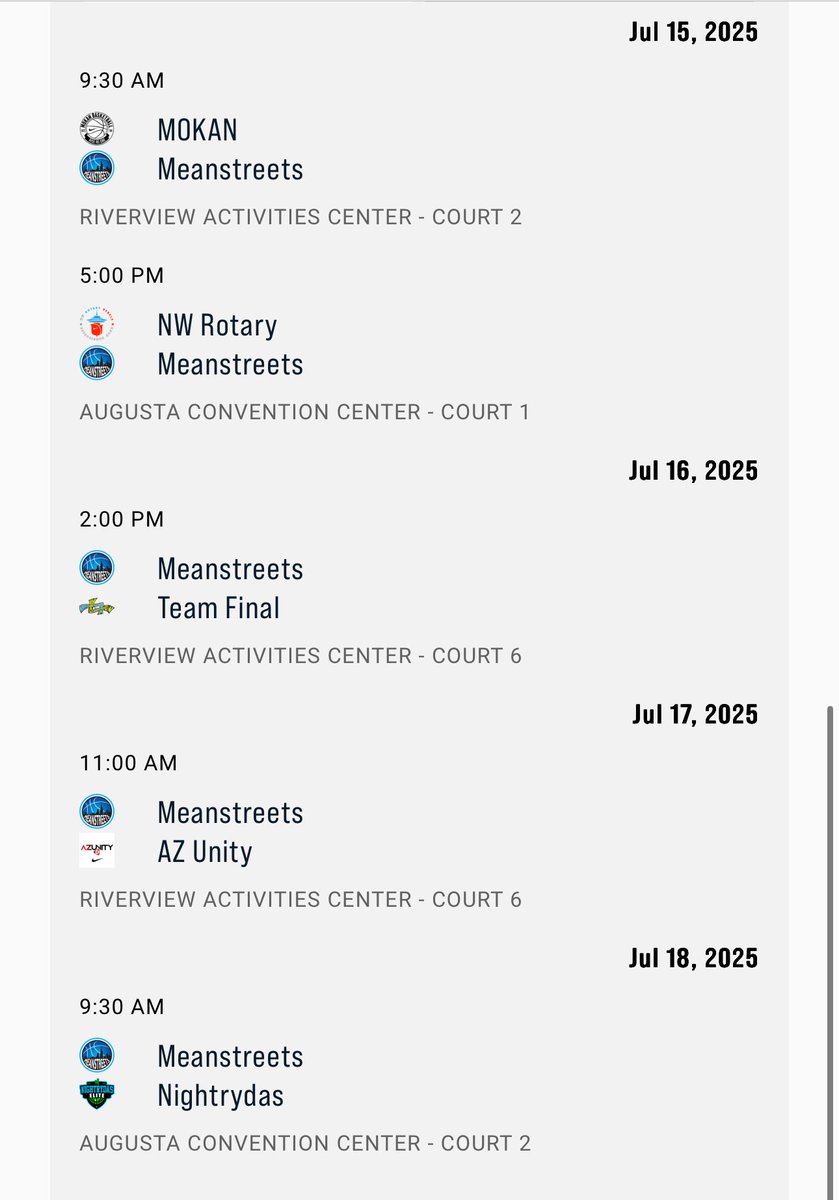 Meanstreets EYBL 15U (2028) 
Nike Peach Jam Championship Tournament Pool C Play Schedule:
📍 North Augusta, SC

Ⓜ️💨
#RespectTheStreets