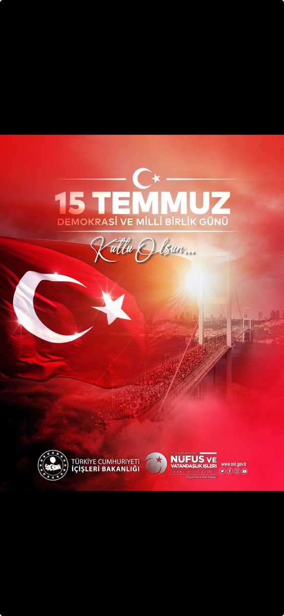 Milletimizin demokrasimize ve özgürlüğümüze sahip çıkarak destan yazdığı 15 Temmuz Demokrasi ve Milli Birlik Günü yıldönümünde şehitlerimizi rahmetle, gazilerimizi minnetle anıyoruz…🇹🇷

#15TemmuzDestanı