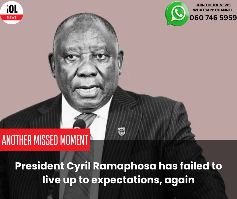 IOL's tweet photo. "President Cyril Ramaphosa had the opportunity to grab the bull by the horns on Sunday night, but yet again, rather than being bold and decisive, he chose to appease factions in the ANC." -Sihle Mlambo
#Ramaphosa #ANCPolitics #LeadershipCrisis #SenzoMchunu #ExecutiveOverreach #PoliticalAppeasement #SAnews #AccountabilityMatters #BoldLeadershipNeeded
Read on https://t.co/vK6i9X0mj3