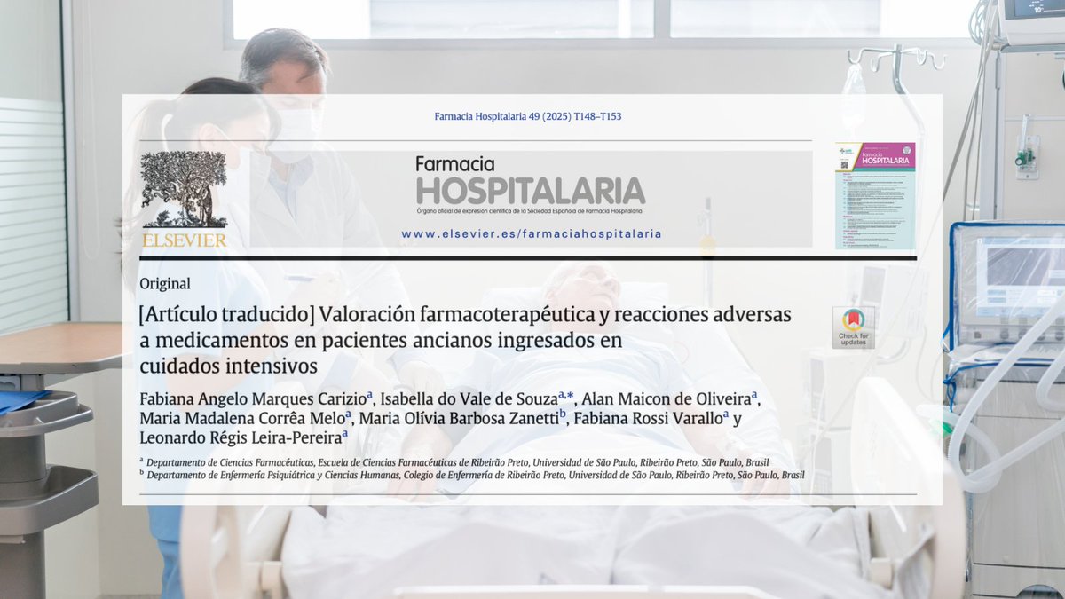 👵💊 En pacientes mayores en UCI, un 26,8 % desarrolla RAM y la media de interacciones es de 17 por paciente.

Utilidad de herramientas tipo triggers y criterios STOPP para prevenir riesgos.

📄 doi.org/10.1016/j.farm…

#RevistaFarmaciaHospitalaria <a href="/GRUPOCRONOSSEF1/">GrupoCronosSEFH</a> <a href="/FarMIC_SEFH/">FarMIC</a>