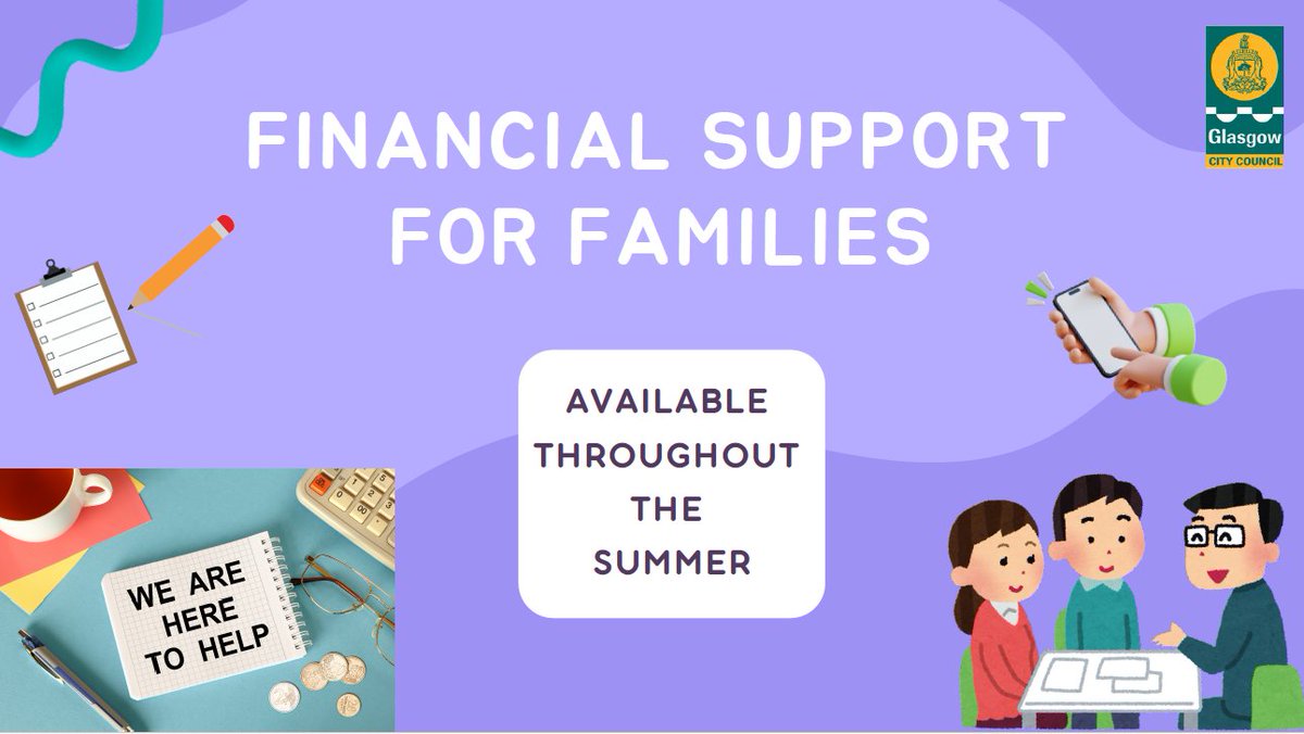 GlasgowCC's tweet image. 📣Our Financial Inclusion Support officers are still working over the school holidays and will help families in Glasgow access benefits and grants if they are eligible.
📌Find out what is available 👉ow.ly/y3tW50Wp4OC