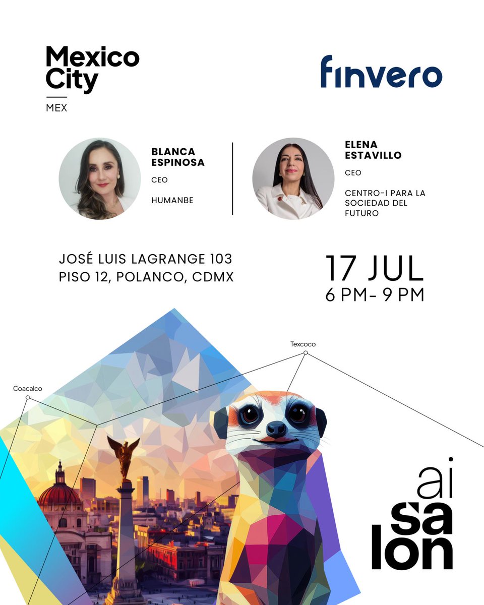 Este 17 de julio en AI Salon México, nuestra fundadora Elena Estavillo hablará sobre responsabilidad corporativa y desafíos éticos de la IA.
Con Blanca Espinosa de HumanBe

🕕 6 PM · 📍 finvero
🎟️ Regístrate: lu.ma/AI-Salon-Mexic…