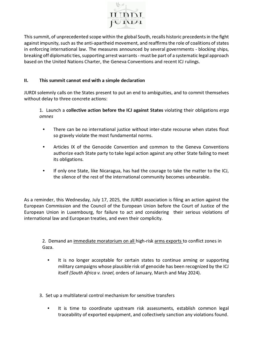 JURDIasso's tweet image. 🔴THE HAGUE GROUP : DIPLOMATIC APPEAL🔴
JURDI solemnly calls for a coherent and coordinated mobilization of all States present to translate the fundamental principles of international law into concrete, immediate and bold measures.
@RSAinFrance @FranceinIreland @EmbEspFrancia